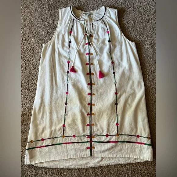 Madewell Willow Embroidered Shift Dress Boho Linen Blend Dress size S Lined - Picture 8 of 12